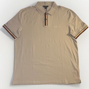 Ben Sherman Men’s Beige Polo Shirt Size L Multicolor Stripes Accents NWT